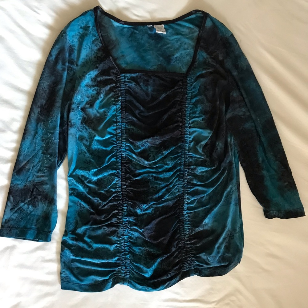 Teal and black Stretchy Top blouse shirt